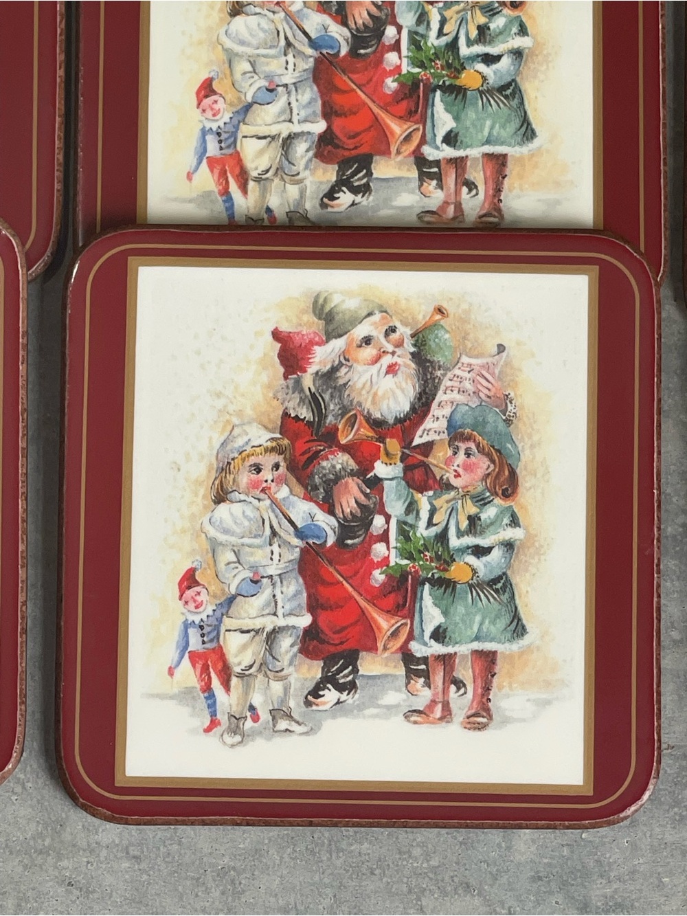 Pimpernel Vintage Coasters Santa Christmas Cork Back/Water Resistant (6)